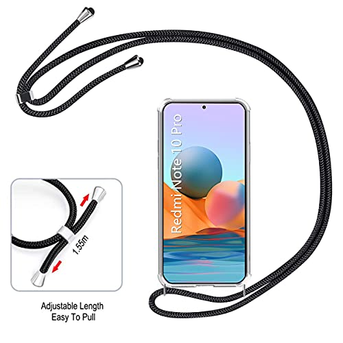 Kokio Funda con Cuerda para Xiaomi Redmi Note 10 Pro 4G/Redmi Note 10 Pro MAX 6.67" Carcasa Transparente Suave Silicona Case con Colgante Cordón Colgar Collar Correa de Cuello Cadena Cordón Fundas