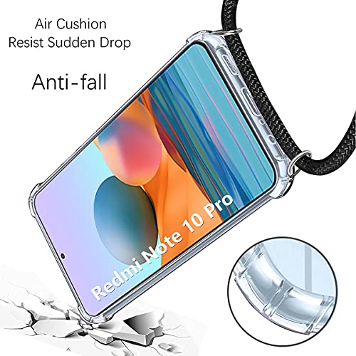 Kokio Funda con Cuerda para Xiaomi Redmi Note 10 Pro 4G/Redmi Note 10 Pro MAX 6.67" Carcasa Transparente Suave Silicona Case con Colgante Cordón Colgar Collar Correa de Cuello Cadena Cordón Fundas