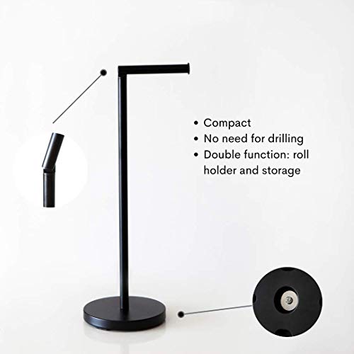 KOOK TIME portarrollos para Papel higiénico de pie - Metal Lacado Negro Mate - Dia. 18 cm v Al. 56 cm - Soporte Papel higiénico para Cuartos de baño. Accesorio de baño Negro.