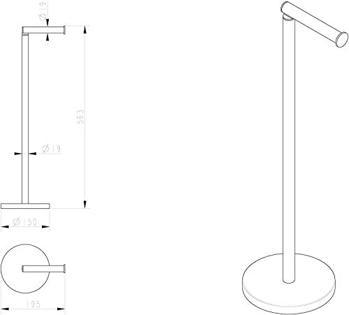 KOOK TIME portarrollos para Papel higiénico de pie - Metal Lacado Negro Mate - Dia. 18 cm v Al. 56 cm - Soporte Papel higiénico para Cuartos de baño. Accesorio de baño Negro.