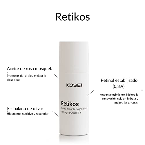 Kosei - Retikos Gel/Crema - Tratamiento Antiedad con Retinol - 50 ml - Tratamiento Antiedad - Con Aceite de Rosa Mosqueta - Mejora la Irritabilidad de las Pieles Sensibles - Poder Cicatrizante