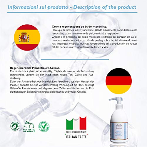 Kosmitaly - Crema regenerante profesional, para rostro y cuerpo, con ácido mandélico, 500 ml