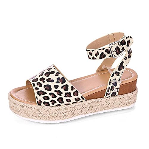 Ksnrang Sandalias Zapatos para Mujer Ebay Aliexpress Nuevo Verano Sandalias de Belleza Europeas 麻 Cuerda de Cuerda con la Boca Inferior de la Boca-Leopardo_41