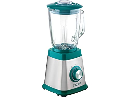 KUBO Batidora de Vaso, Jarra Cristal, 1000W, 4 velocidades, 1.5L, 6 Cuchillas en Acero Inoxidable, Función Pica Hielo