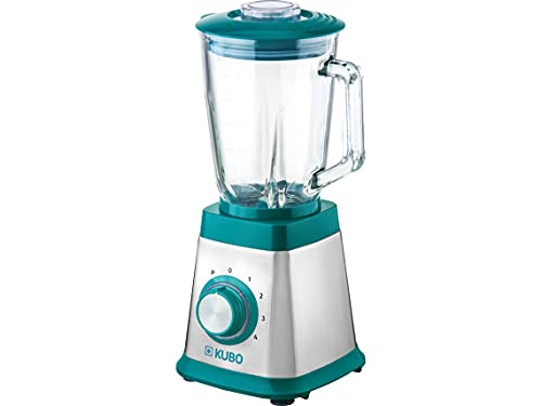 KUBO Batidora de Vaso, Jarra Cristal, 1000W, 4 velocidades, 1.5L, 6 Cuchillas en Acero Inoxidable, Función Pica Hielo