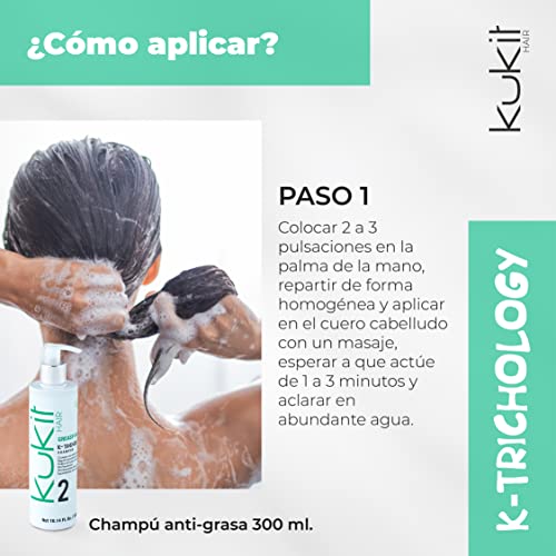 Kukit Hair - K-Trichology Greasy Hair 2 | Champú Especial para Cabello Graso | Champú Cabellos Grasos bote 300 ml | Formulación con 5 Extractos Botánicos