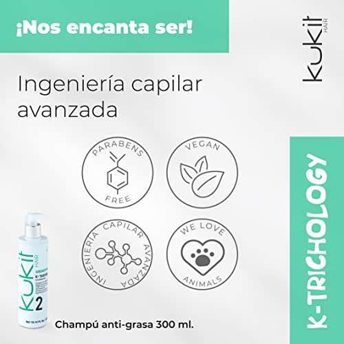 Kukit Hair - K-Trichology Greasy Hair 2 | Champú Especial para Cabello Graso | Champú Cabellos Grasos bote 300 ml | Formulación con 5 Extractos Botánicos