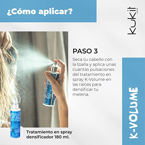 Kukit Hair - K-Volume V1| Tratamiento en Spray Densificador para Cabellos Finos y Frágiles Sin Aclarado | Tratamiento de Volumen de Uso Diario | 180 ml