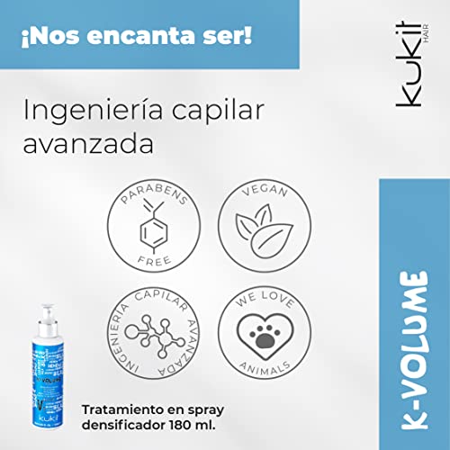 Kukit Hair - K-Volume V1| Tratamiento en Spray Densificador para Cabellos Finos y Frágiles Sin Aclarado | Tratamiento de Volumen de Uso Diario | 180 ml