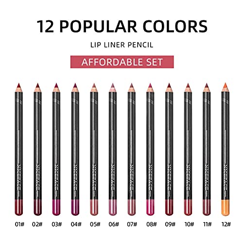 KUNMEI Delineador de Labios de 12 Colores, lápiz Labial de Terciopelo Mate Que no Deja Marcas, delineadores de Labios de Maquillaje Impermeables de Larga duración para Mujeres