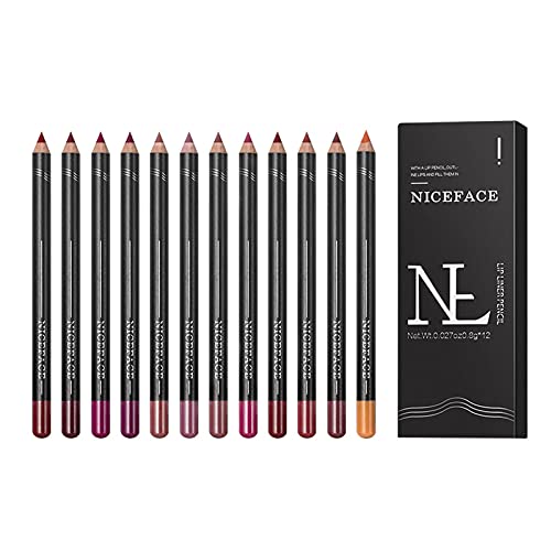 KUNMEI Delineador de Labios de 12 Colores, lápiz Labial de Terciopelo Mate Que no Deja Marcas, delineadores de Labios de Maquillaje Impermeables de Larga duración para Mujeres