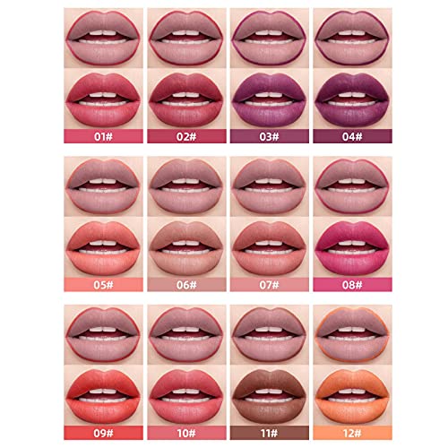 KUNMEI Delineador de Labios de 12 Colores, lápiz Labial de Terciopelo Mate Que no Deja Marcas, delineadores de Labios de Maquillaje Impermeables de Larga duración para Mujeres