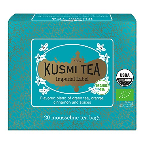 Kusmi Tea - Imperial Label orgánico - Mezcla aromatizada de té verde, naranja, canela y especias - Caja de 20 bolsitas