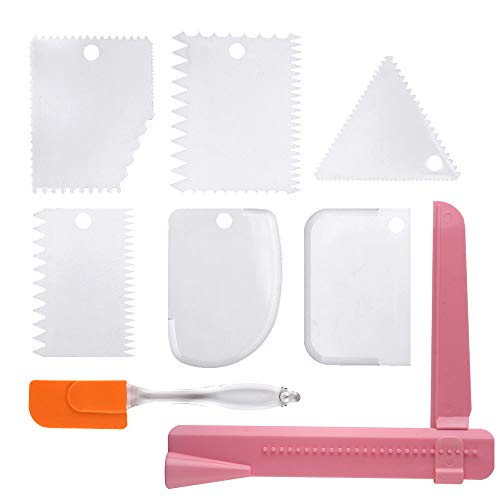 KUUQA 8 cortadores de bordes para tartas con herramienta ajustable y espátula de goma de silicona para decoración de pasteles (juego de 8)