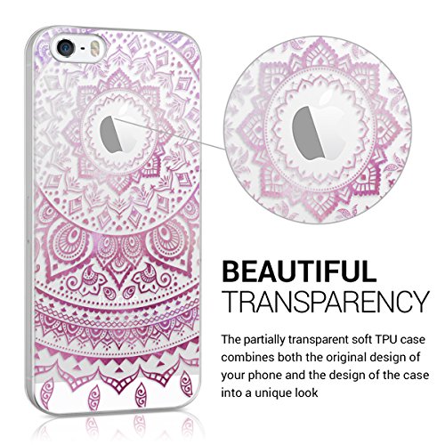 kwmobile Carcasa Compatible con Apple iPhone SE (1.Gen 2016) / 5 / 5S - Funda Silicona TPU Sol hindú Rosa Fucsia/Blanco/Transparente