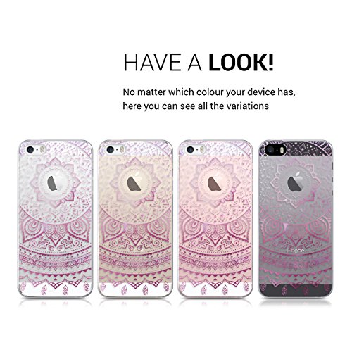 kwmobile Carcasa Compatible con Apple iPhone SE (1.Gen 2016) / 5 / 5S - Funda Silicona TPU Sol hindú Rosa Fucsia/Blanco/Transparente