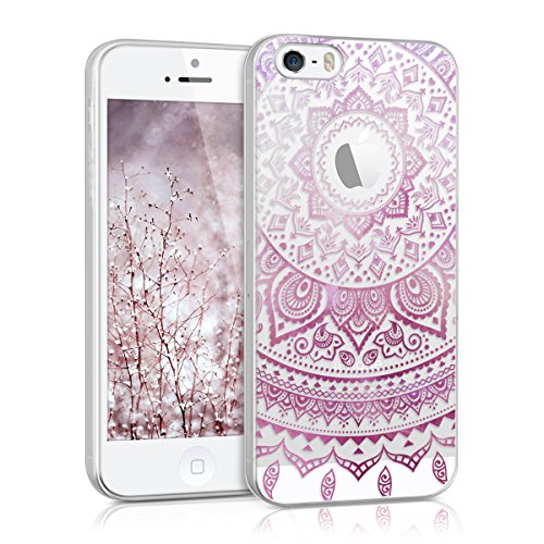 kwmobile Carcasa Compatible con Apple iPhone SE (1.Gen 2016) / 5 / 5S - Funda Silicona TPU Sol hindú Rosa Fucsia/Blanco/Transparente