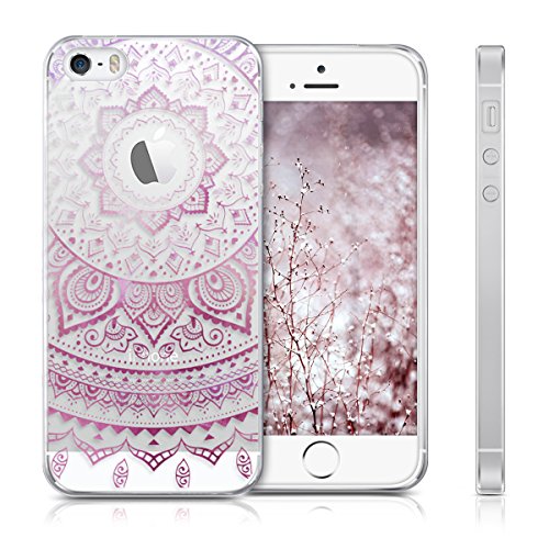kwmobile Carcasa Compatible con Apple iPhone SE (1.Gen 2016) / 5 / 5S - Funda Silicona TPU Sol hindú Rosa Fucsia/Blanco/Transparente