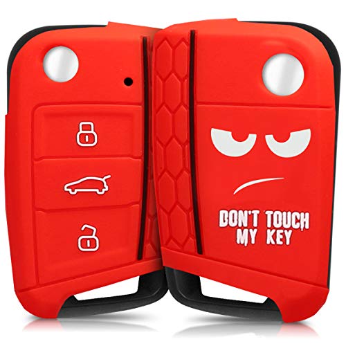 kwmobile Carcasa Compatible con VW Golf 7 MK7 Llave de Coche de 3 Botones - Funda Protectora de Silicona - Cover Flexible en Blanco/Rojo