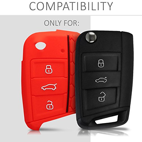 kwmobile Carcasa Compatible con VW Golf 7 MK7 Llave de Coche de 3 Botones - Funda Protectora de Silicona - Cover Flexible en Blanco/Rojo
