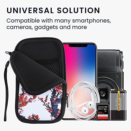 kwmobile Carcasa para móvil tamaño L - 6,5" - Funda Universal con Cremallera - Estuche de Neopreno - Flores Chinas