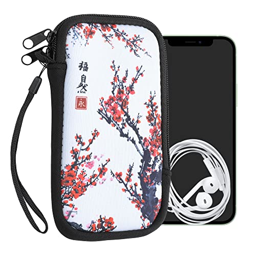 kwmobile Carcasa para móvil tamaño L - 6,5" - Funda Universal con Cremallera - Estuche de Neopreno - Flores Chinas