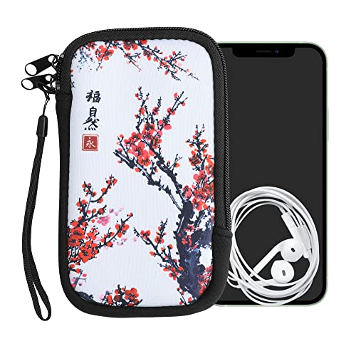 kwmobile Carcasa para móvil tamaño L - 6,5" - Funda Universal con Cremallera - Estuche de Neopreno - Flores Chinas