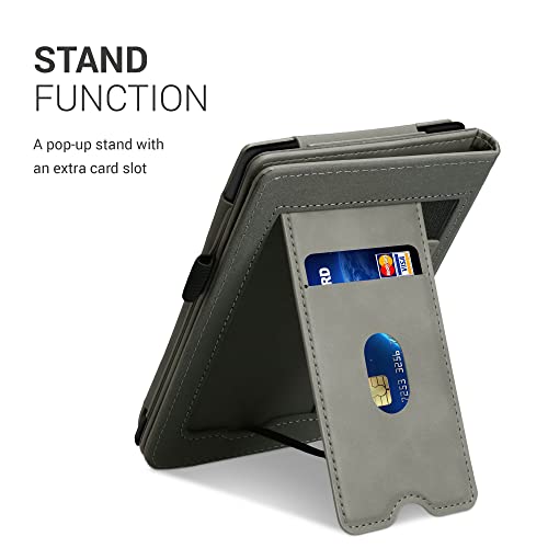 kwmobile Funda Compatible con Pocketbook Touch Lux 4/Lux 5/Touch HD 3/Color (2020) - Agarre elástico y Soporte de Apoyo - Sol Naciente Gris