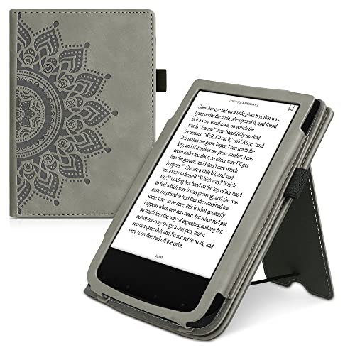 kwmobile Funda Compatible con Pocketbook Touch Lux 4/Lux 5/Touch HD 3/Color (2020) - Agarre elástico y Soporte de Apoyo - Sol Naciente Gris