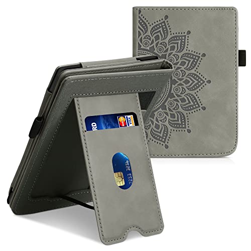 kwmobile Funda Compatible con Pocketbook Touch Lux 4/Lux 5/Touch HD 3/Color (2020) - Agarre elástico y Soporte de Apoyo - Sol Naciente Gris