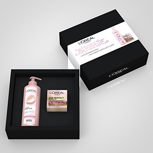 L 'Oréal Paris – Caja de regalo de 2 unidades, crema facial día de edad Perfect Golden Age 50 ml, leche desmaquillante flores raras