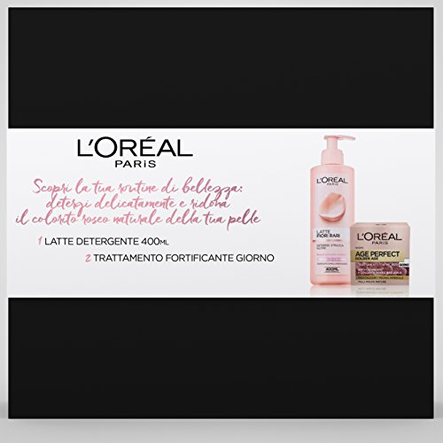 L 'Oréal Paris – Caja de regalo de 2 unidades, crema facial día de edad Perfect Golden Age 50 ml, leche desmaquillante flores raras