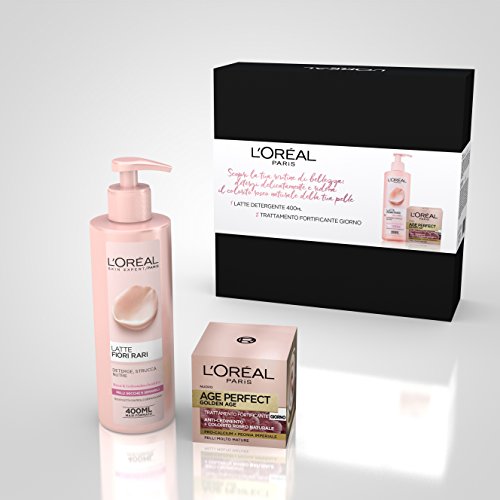 L 'Oréal Paris – Caja de regalo de 2 unidades, crema facial día de edad Perfect Golden Age 50 ml, leche desmaquillante flores raras