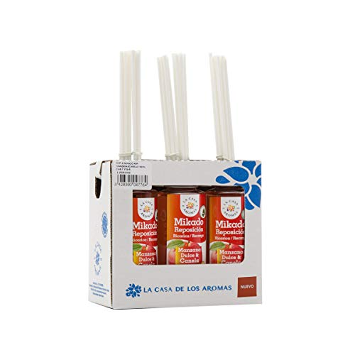 La Casa de los Aromas, Set 6 x 100ml Ambientadores Mikado Manzana Dulce y Canela para Reposición con Varillas, Aroma Duradero para el Hogar, Baño, Casa