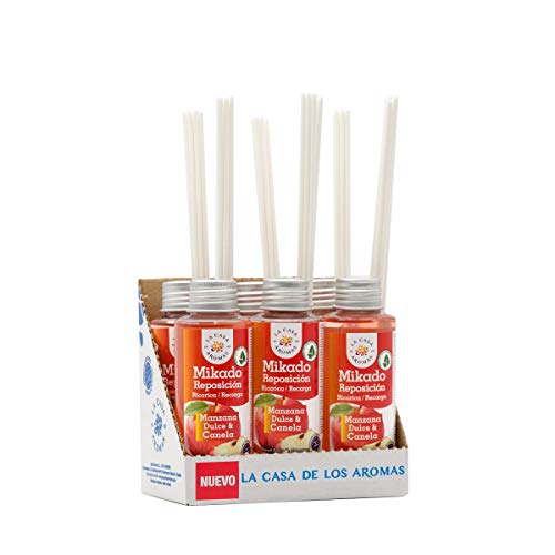 La Casa de los Aromas, Set 6 x 100ml Ambientadores Mikado Manzana Dulce y Canela para Reposición con Varillas, Aroma Duradero para el Hogar, Baño, Casa