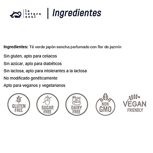 LA TETERA AZUL Té Verde Sencha Japones Ecológico Con Aroma De Jazmín. Infusión Orgánica En Pirámides. Té Verde & Jazmín. 20 Pirámides.