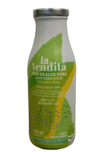 La Vendita Jugo De Aloe Vera Puro Para Beber Sin Pulpa. Bebida Natural De Aloe Vera Puro Y Ecológico. Zumo Bebible 100% Organico Y Natural. Bebida Detox En Envase De Vidrio De Medio Litro (0,5L)