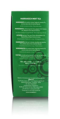 La Via del Te Té Moruno, Té Verde Gunpowder con Menta - 20 Bolsitas Biodegradables - Peso Neto 50gr