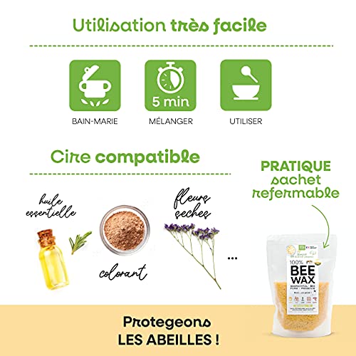 Labelnorme - Cera de Abejas Orgánica Pepitas Amarillas 1000g - Calidad Pura Y Natural Para Velas Jabones Depilación Cosméticos Cremas De Cuero Y Bálsamos Labiales - Fabricación Superior De Gránulos