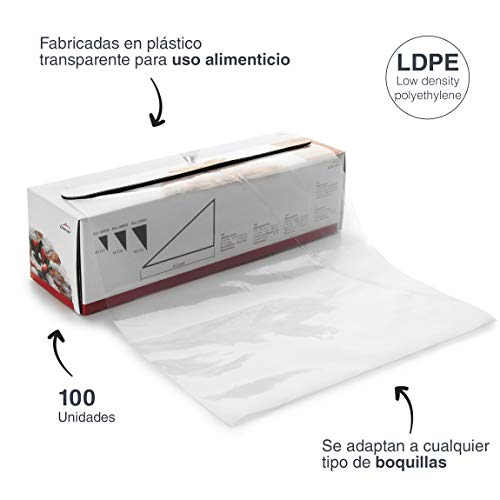 Lacor - 68939 - Manga Pastelera desechable, 100 unidades, Ideal para croquetas, churros, decorar tartas, nata, crema o merengue, Diseño grueso y resistente, Libre de BPA, 100% Recicables, 40 cm