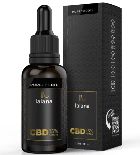 LALANA CBD Oil - Auténtico Aceite CBD 15% | 30ml | 4500 mg CBD puro | Fórmula mejorada - Base de Aceite MCT (coco), curcumina y piperina | 0% THC