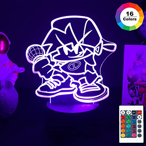 Lámpara 3D FNF Juego Friday Night Funkin Anime Figura Boyfriend Girlfriend Luz Nocturna de 16 Colores con Mando a Distancia Decoración de la Habitación del Hogar Regalo-BF||Black Base