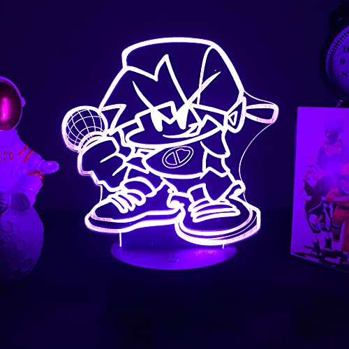 Lámpara 3D FNF Juego Friday Night Funkin Anime Figura Boyfriend Girlfriend Luz Nocturna de 16 Colores con Mando a Distancia Decoración de la Habitación del Hogar Regalo-BF||Black Base