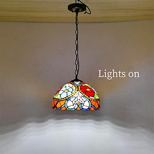 Lámpara De Araña De Estilo Tiffany De 12 Pulgadas, Forma De Corazón De Rosas Colgante De Vidrio Colgante, Lámpara De Vidrio Con Perlas De Cristal, Lámparas Colgantes De Techo Para Dormitorio Sala De E