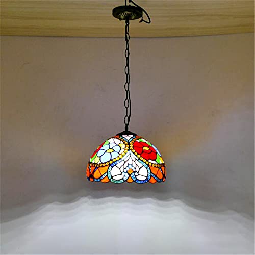 Lámpara De Araña De Estilo Tiffany De 12 Pulgadas, Forma De Corazón De Rosas Colgante De Vidrio Colgante, Lámpara De Vidrio Con Perlas De Cristal, Lámparas Colgantes De Techo Para Dormitorio Sala De E