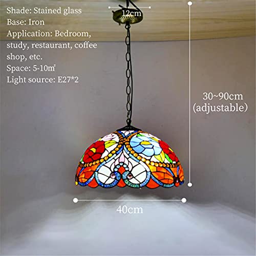 Lámpara De Araña De Estilo Tiffany De 16 Pulgadas, Forma De Corazón Rosas Colgante Colgante Luminaria, Lámpara De Vidrio Con Perlas De Cristal, Lámparas Colgantes De Techo Para Dormitorio Sala De Esta