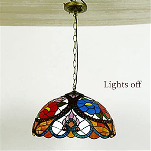 Lámpara De Araña De Estilo Tiffany De 16 Pulgadas, Forma De Corazón Rosas Colgante Colgante Luminaria, Lámpara De Vidrio Con Perlas De Cristal, Lámparas Colgantes De Techo Para Dormitorio Sala De Esta