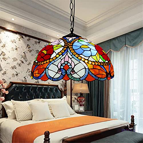 Lámpara De Araña De Estilo Tiffany De 16 Pulgadas, Forma De Corazón Rosas Colgante Colgante Luminaria, Lámpara De Vidrio Con Perlas De Cristal, Lámparas Colgantes De Techo Para Dormitorio Sala De Esta