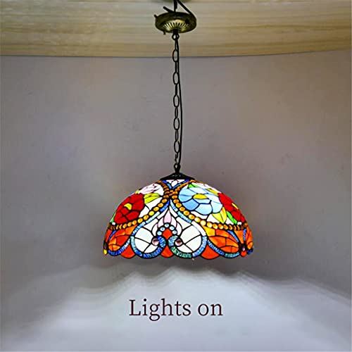 Lámpara De Araña De Estilo Tiffany De 16 Pulgadas, Forma De Corazón Rosas Colgante Colgante Luminaria, Lámpara De Vidrio Con Perlas De Cristal, Lámparas Colgantes De Techo Para Dormitorio Sala De Esta
