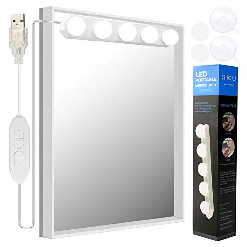 Lámpara de espejo LED, estilo Hollywood, regulable, lámpara de maquillaje, lámpara de maquillaje, tocador, iluminación de espejo para espejo de cosméticos, cuarto de baño o espejo, 5 LED Lampe